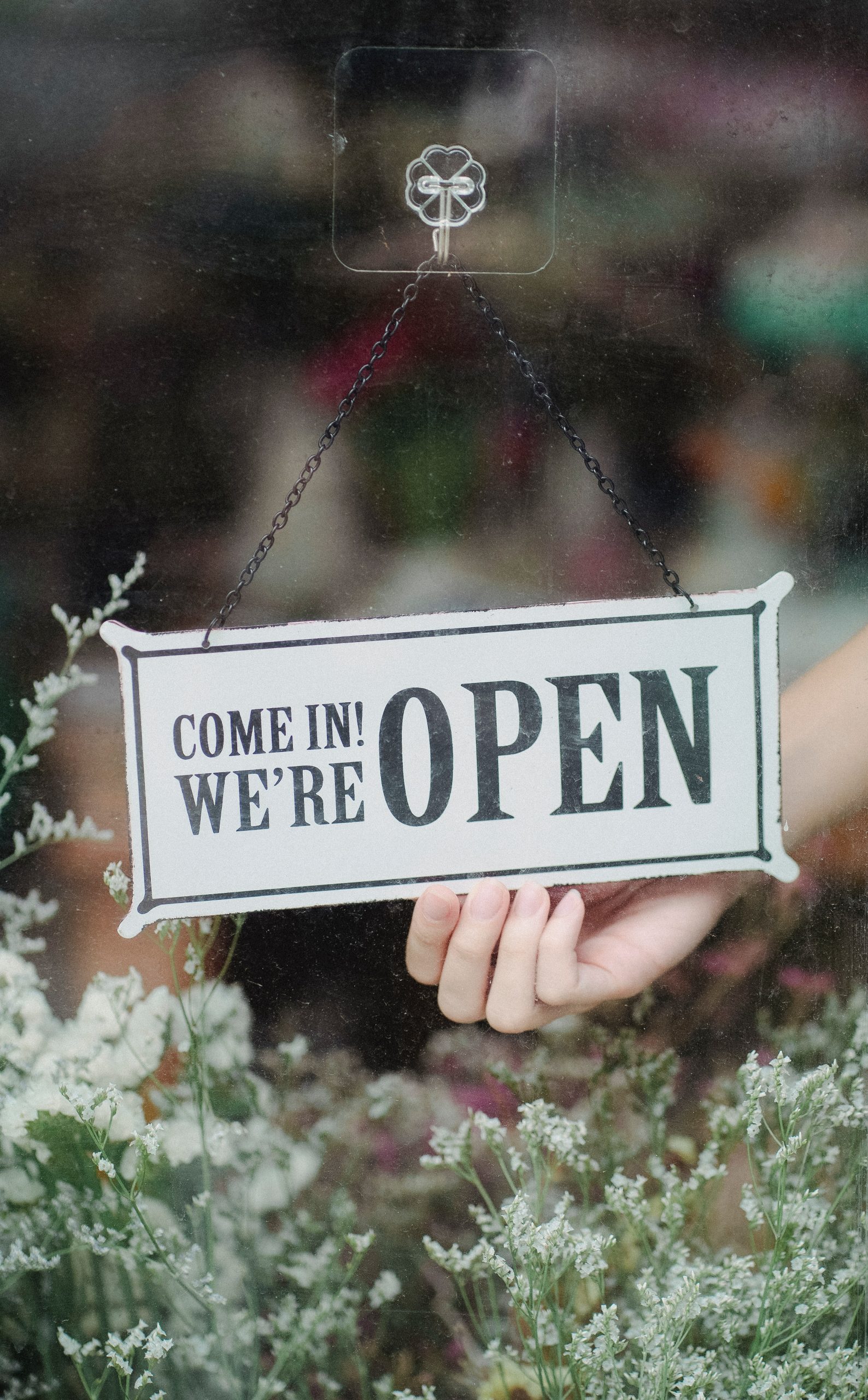 Come in we're open sign at retail store